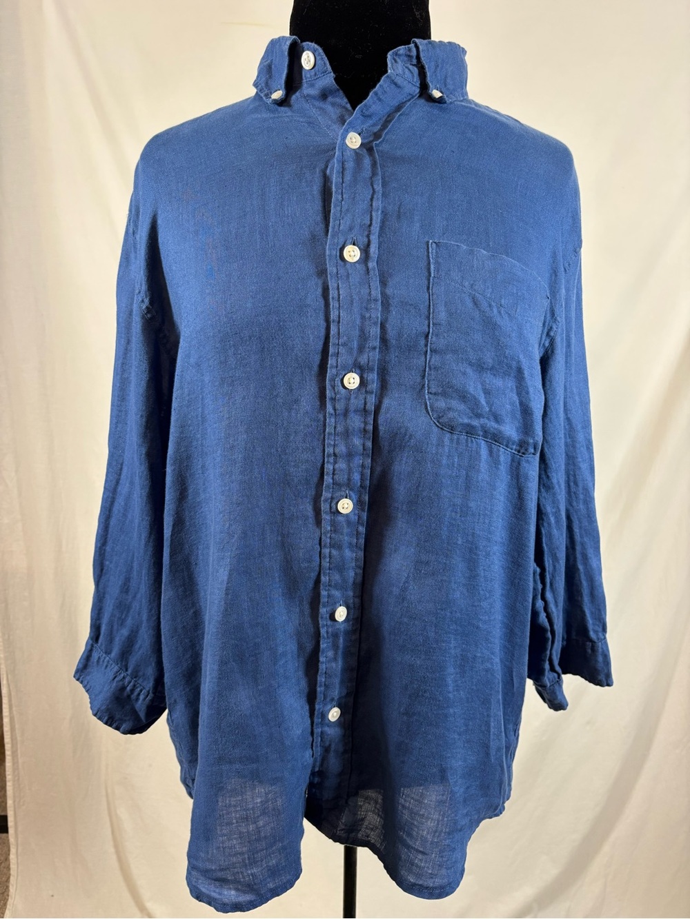MUJI Mens M Blue 100% Linen Button Down Shirt Coastal Minimalist Quiet Luxury